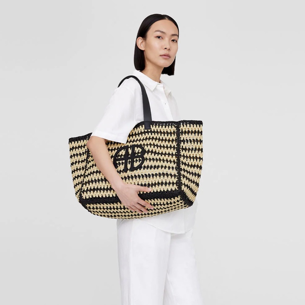 ANINE BING Large Rio Tote in Black & Natural